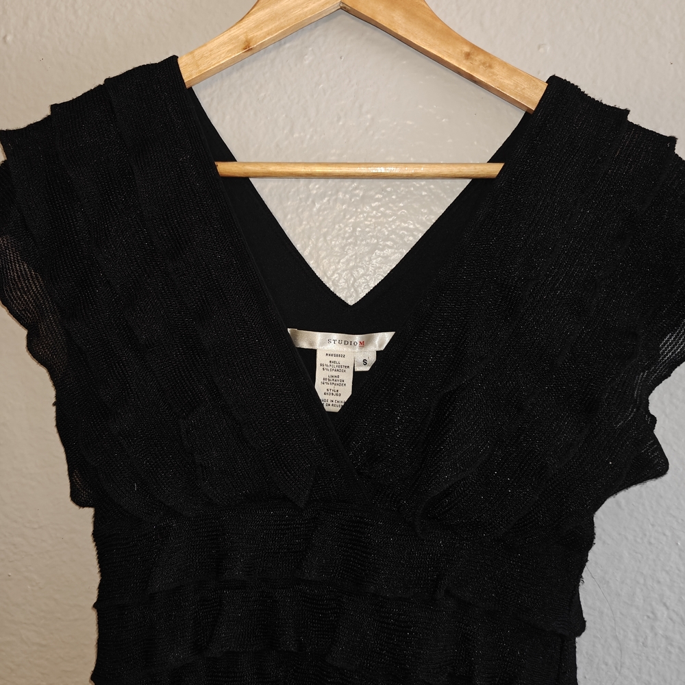 Studio M Black Ruffled Tiered Mini Dress Size M - Picture 4 of 9